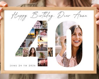 40th Birthday Photo Collage, Family Gift, Number Collage, Gifts for Him, Gifts for Her, Personalized 40th Birthday Collage,Printable Poster