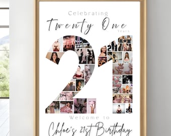 21st Birthday Photo Collage Poster, Personalized Gift, Number Collage, Gifts for Him, Gifts for Her, Personalized Collage, Printable Poster