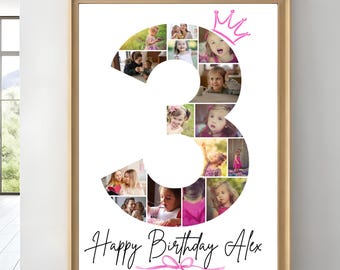 3rd Birthday Photo Collage, Milestone Sign, Girl Gift (Digital Download)