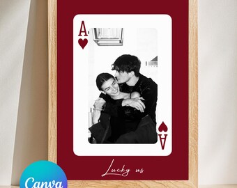 Playing Card Couple Photo Print, Ace of Hearts Poster, Personalized Wall Art, Romantic Gift for Boyfriend Girlfriend, Digital Download