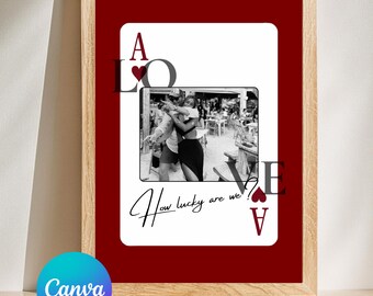 Playing Card Photo Template Canva, Personalized Photo Poster, Romantic Gift for Boyfriend Girlfriend, Couple Custom Photo, Digital Download