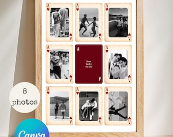 Playing Card Photo Collage, 8 Photo Couple Print, Ace of Hearts Wall Art, Personalized Love Poster, Romantic Gift, Digital Download