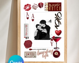 Playing Card Photo Template Canva, Couple Gift, Personalized Photo Poster, Romantic Gift Idea, Custom Photo Collage, Valentine Gift Digital