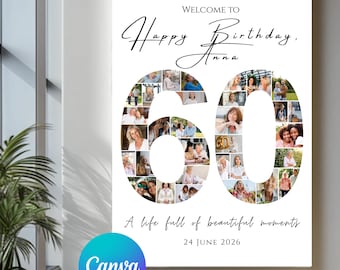 Personalized 60th Birthday Photo Collage Poster, Milestone Celebration Keepsake (Digital Download)