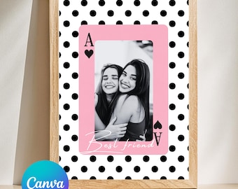 Playing Card Photo Template Canva, Best Friend Gift, Editable Photo Poster Printable, Custom BFF Gift, Aesthetic Wall Art, Digital Download