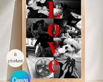Love Photo Collage Template Canva, Couple Gift, Personalized Photo Poster, Romantic Gift for Boyfriend Girlfriend, Custom Printable Digital