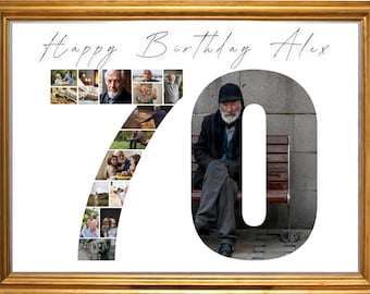 70th Birthday Photo Collage Gift, Personalized Keepsake (Printable Poster)