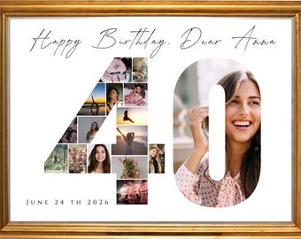 40th Birthday Photo Collage, Family Gift, Number Collage, Gifts for Him, Gifts for Her, Personalized 40th Birthday Collage,Printable Poster
