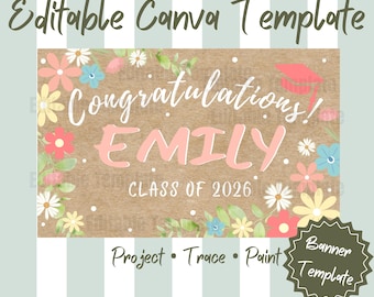 Class of 2026 Banner Template, Editable Graduation Canva Template for Girls, Senior Party Welcome Sign, Printable Decoration, DIY Postern