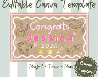 Class of 2026 Banner Template, Printable Grad Party Decor, Congrats Graduate Sign, Senior Celebration Banner, Editable Graduation Banner
