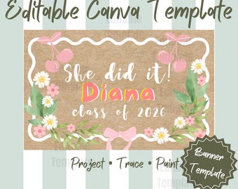 Editable Graduation Banner Template, She Did It Graduation Sign Canva Template, Class of 2026 Party Decor, Printable Banner Instant Download