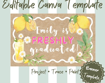 Lemon Graduation Banner Template, Editable Canva Banner, Class of 2026 Decor, Paint and Sip Party Backdrop, Printable Sign
