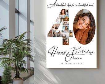 40th Birthday Photo Collage Poster, Personalized Milestone Wall Art (Digital Download)