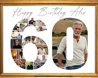 60th Birthday Photo Collage, Family Gift, Number Collage, Gifts for Him, Gifts for Her, Personalized 60th Birthday Collage,Printable Poster