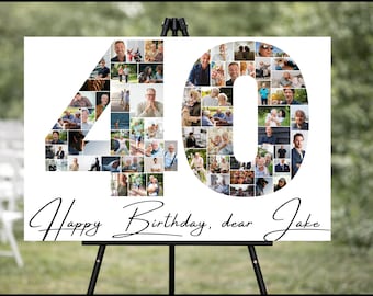 40th Birthday Photo Collage, Family Gift, Number Collage, Gifts for Him, Gifts for Her, Personalized 40th Birthday Collage,Printable Poster