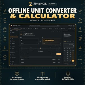 Unit Converter & Calculator App | Metric Conversion, Kitchen Measurements, Time Zones | Works Offline, No Subscription