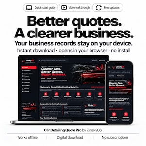 Car Detailing Quote App | Mobile Pricing Calculator, Invoice & Job Tracker | Works Offline