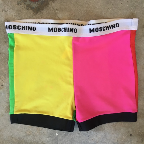 90s Moschino Neon Color-Block Bike Shorts Bathing