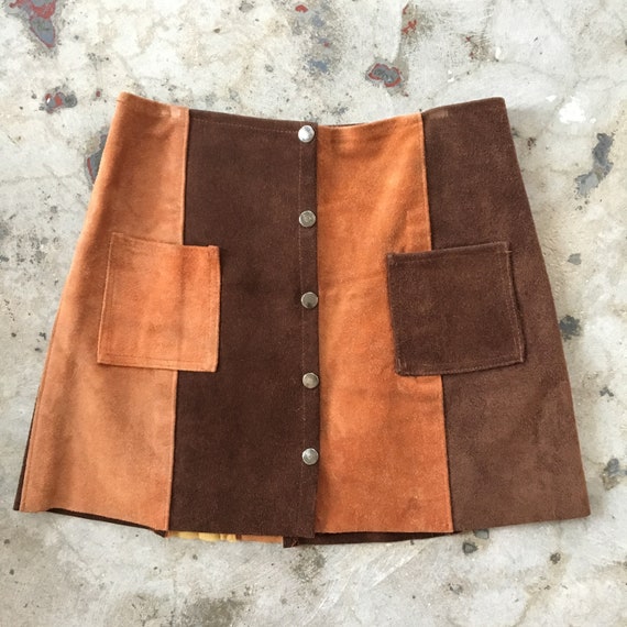 60s/70s Suede Patchwork Snap Skirt