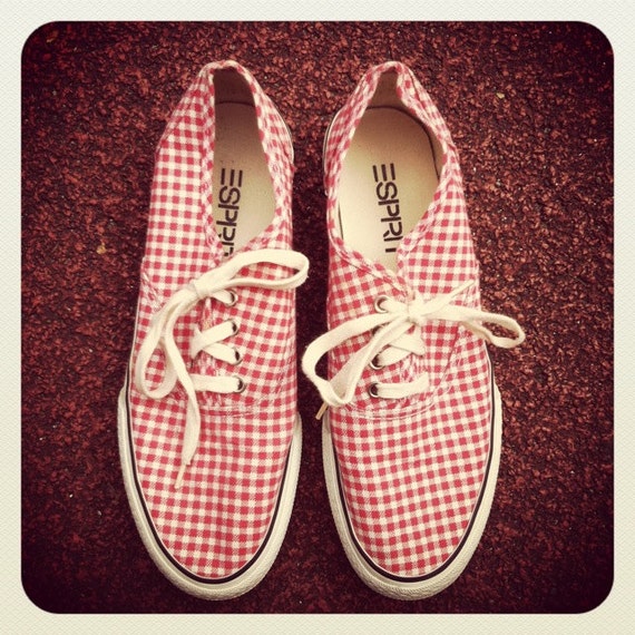 Esprit Canvas Red Gingham Checkered Sneakers
