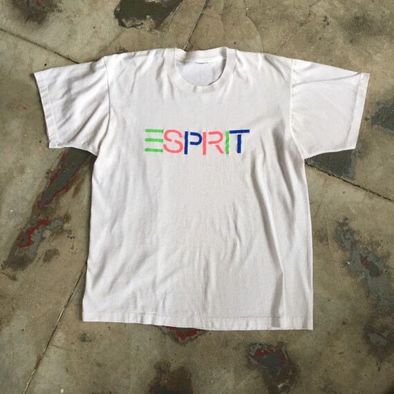 Vintage Esprit Neon Logo Tee Shirt 90s M White