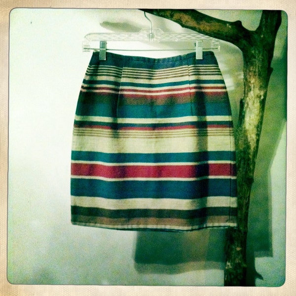 Aztec Striped Denim Pencil Mini-Skirt