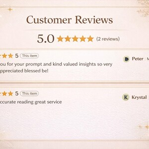 May include: A light beige background with the text "Customer Reviews" and a 5-star rating. Two customer reviews are displayed, each with a 5-star rating and a short comment. The reviews are dated March 6 and March 14, 2026.