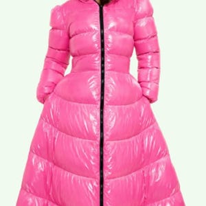 Women's Shiny Quilted Maxi Puffer Coat, Hooded Long Winter Jacket, Glossy Nylon Oversized Coat