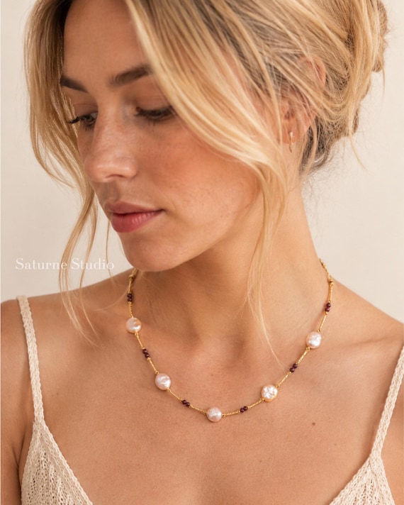 Baroque Pearl Necklace, Gold Chain Pearl Choker, Minimalist Coastal Jewelry, Gift for Her