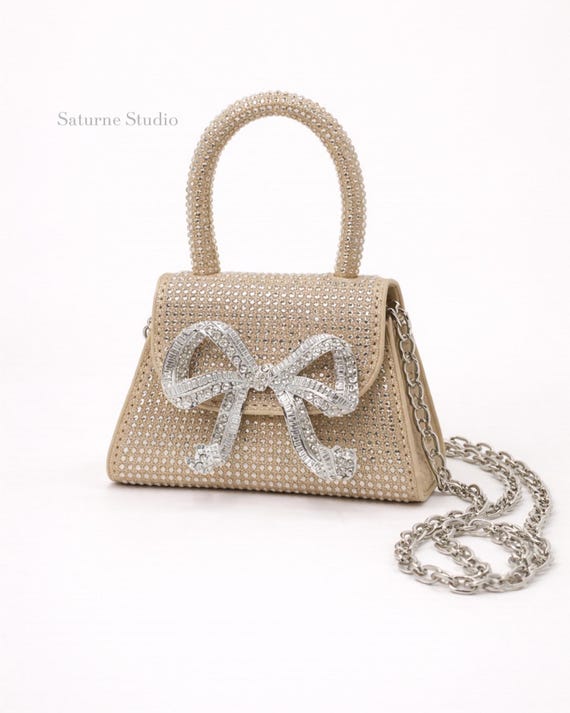 Mini Champagne Clutch with Bow Bridal Clutch Wedding Guest Bag