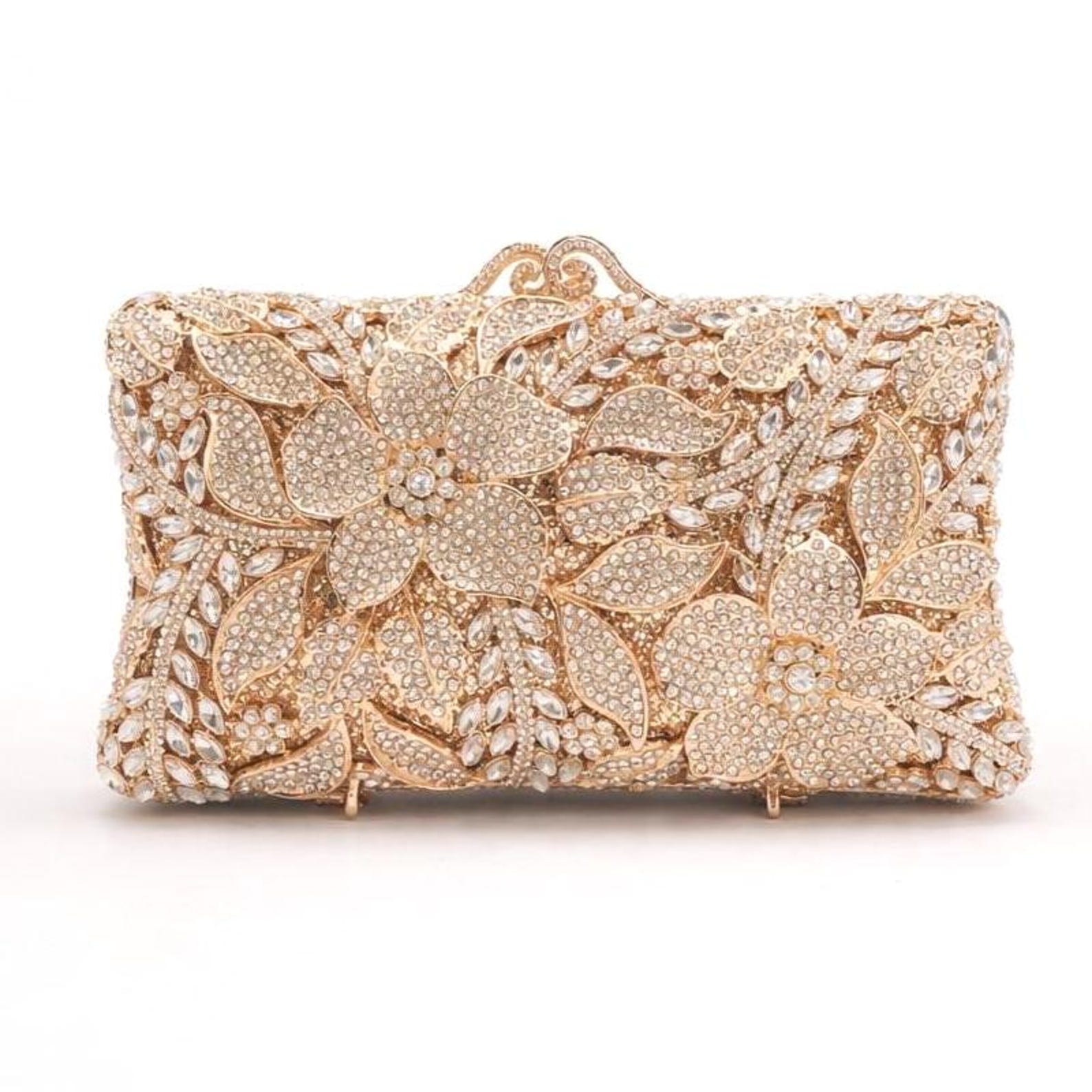 Rhinestone Bridal Clutch Bag Wedding Guest Clutch Crystal Floral Gold Rhinestone Bridal Clutch Bag Wedding Guest Clutch Crystal Floral Gold