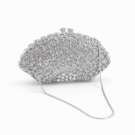 Rhinestone Bridal Clutch Bag Wedding Guest Clutch Crystal Fan Shape