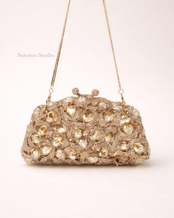 Rhinestone Gold Clutch Wedding Guest Clutch Bridal Bag Rounded