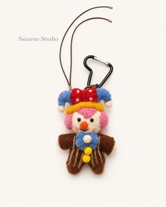 Handmade Wool Felt Clown Bag Charm, Needle Felt Clown Keychain, Cute Purse Charm, Backpack Charm, Handmade Gift
