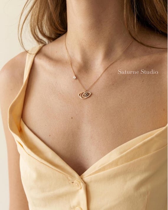 Dainty Evil Eye Sterling Silver Necklace, Rose Gold Pendant Necklace, Minimalist Collarbone Necklace, Everyday Jewelry, Gift for Her