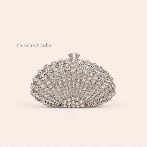 Rhinestone Bridal Clutch Bag Wedding Guest Clutch Crystal Fan Shape