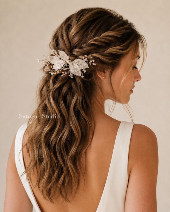 Silver  Leaf Bridal Hair Comb, Crystal Bridal Headpiece, Wedding Hair Accessory