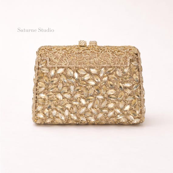 Rhinestone Gold Clutch Wedding Guest Clutch Bridal Bag Crystal Purse