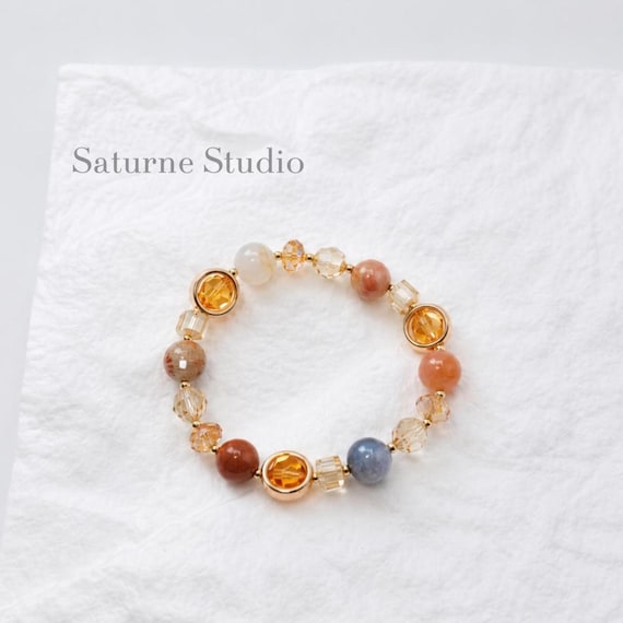 Swarovski Crystal & Fossil Coral Jade Bracelet, Handmade Gemstone Beaded Bracelet, Natural Stone Jewelry, Birthday Gift for Her