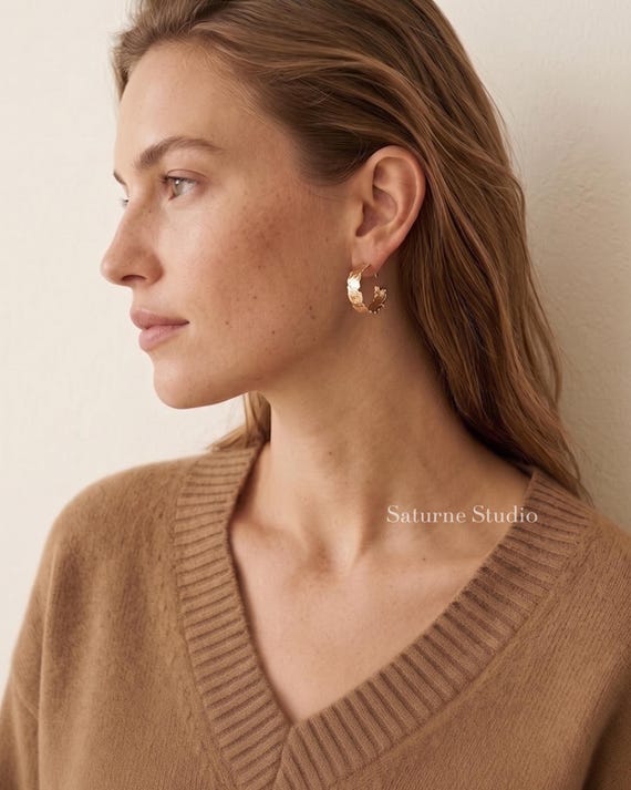 Textured Gold Hoop Earrings, Chunky Hoops, Everyday Jewelry, Gift for Her, 18k Gold Plated