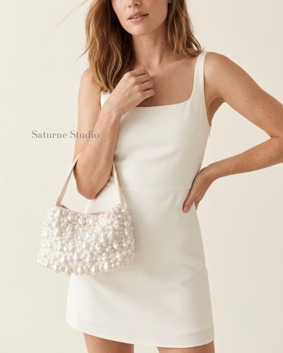 Pearl Bridal Bag Clutch Beaded Bag Wedding Purse with Magnetic Clasp