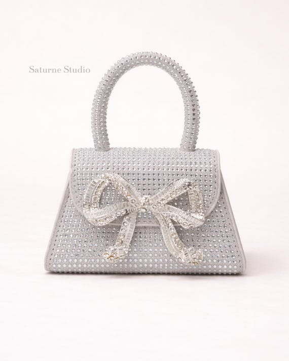 Mini Silver Clutch with Bow Bridal Clutch Wedding Guest Bag