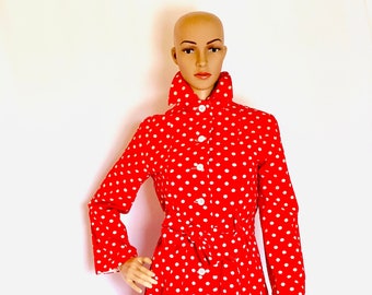 Vintage 1960s Marguerite Rubel Red Polka Dot Shirtwaist Dress