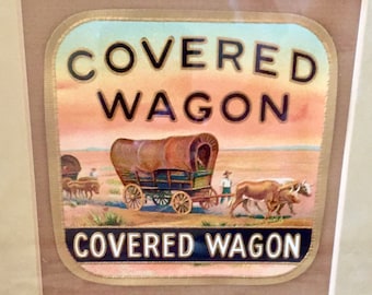 Vintage Framed Cigar Label Covered Wagon/ 1920's Outer Cigar Box Label