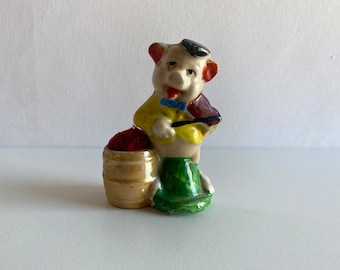 Vintage Fiddler Pig of The Three Little Pigs Figural Porcelain China Pin Cushions Disney Made In Japan Very Rare 1930s