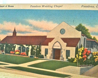 Vintage 1930's Linen Hand Tinted Postcard Pasadena Chapel Of Roses