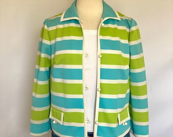 Vintage Mid 1960s Jacket Teal Lime and White