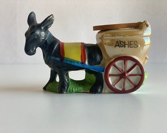 Vintage Donkey Pulling Cart Ashes Pencil Holder Vase Lusterware 1950s
