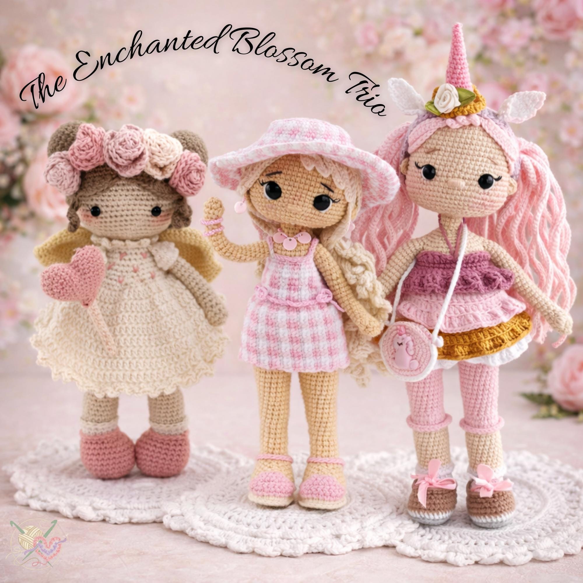 Enchanted Blossom Trio Crochet Pattern PDF – 3 Amigurumi Dolls (angel ...