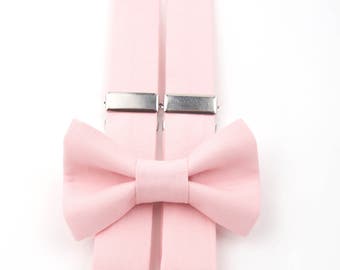 Pink Bow Tie & Suspenders Set, light pink suspenders, light pink bow tie, pink bow tie, pink braces, pink suspenders, men's bow tie, pink